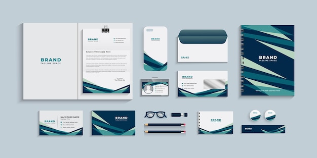 Modern business stationery elements set template vector