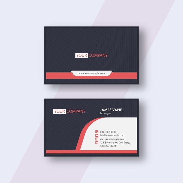 Modern business or visiting card with strip pattern in front and back view.