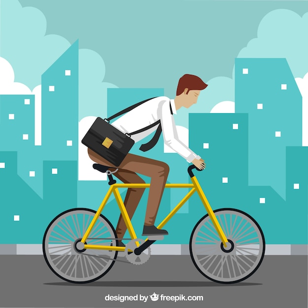 Modern businessman riding bike