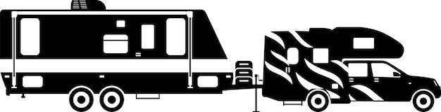 Modern busje met pictogram voor recreatief reizen aanhangwagen in vlakke stijl vectorillustratie