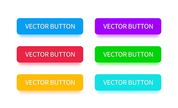 Vettore pulsanti moderni con ombra che cade. stile piatto. pulsanti multicolori vettoriali per landing page, web design, interfaccia, app, design di giochi e software.