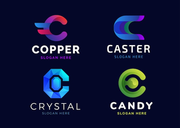 Vector modern c initial gradient adaptive logo set