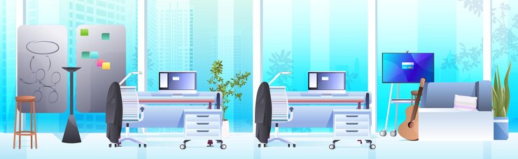 Vector modern cabinet interior office room with furniture horizontal