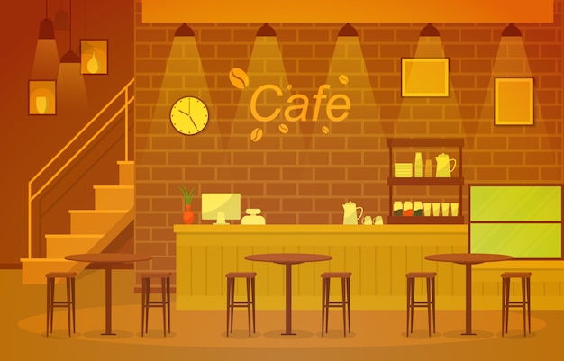 Vector modern cafe coffee shop interior furniture restaurant