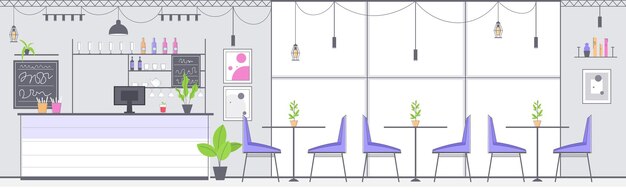 Vector modern cafe interior empty no people restaurant horizontal  illustration