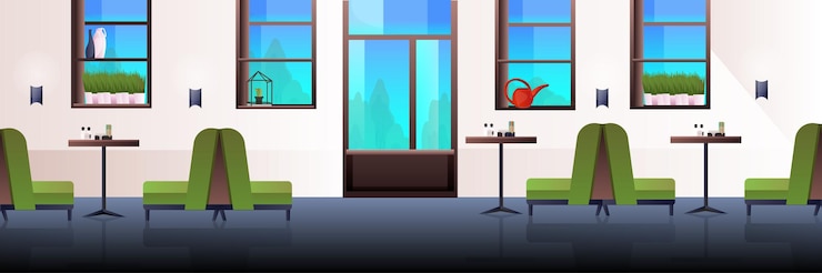 Vector modern cafe interior empty no people restaurant with furniture horizontal 