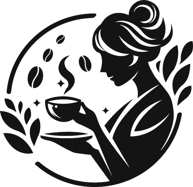 Vector modern cafe logo of a woman wearing a hijab holding coffee