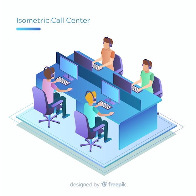 Modern call center in isometric design