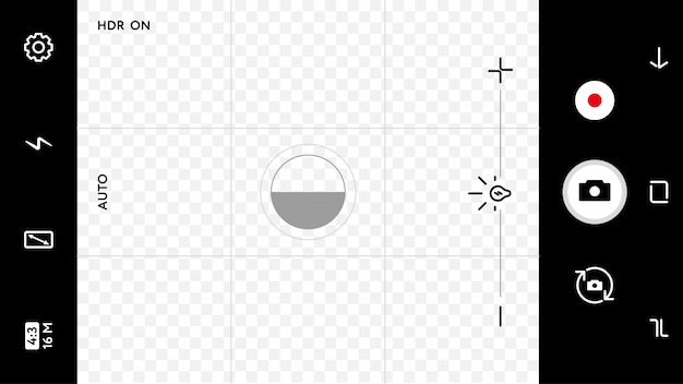 Schermo di messa a fuoco della fotocamera moderna con impostazioni