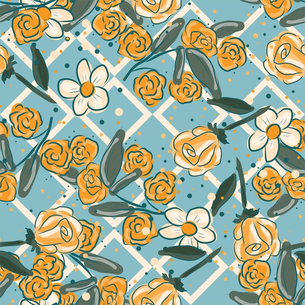 Modern Candy Colors Flowers And Geometric Forms Background Pattern Seamless