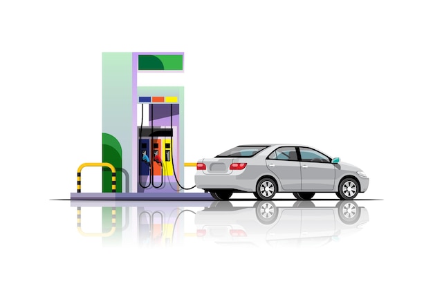 The modern car is filling up at the fuel station illustration