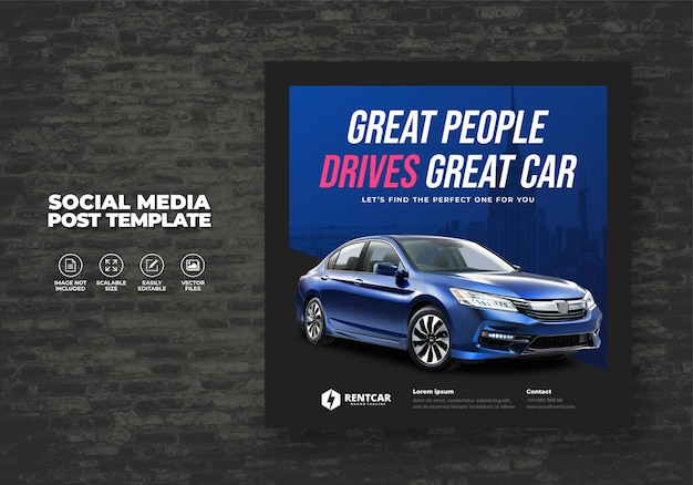 Vector modern car rental and sale promotion for social media post banner template