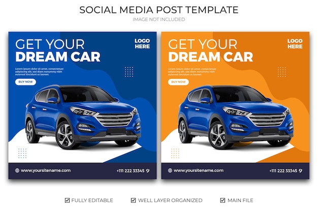 Modern car social media post design instagram template