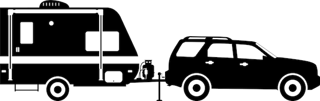 Modern Car with Recreational Travel Trailer Icon in Flat Style Vector Illustration