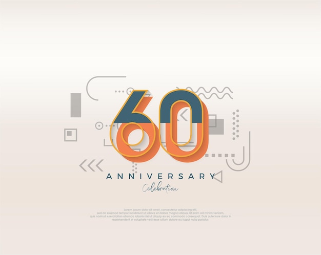 Modern cartoon design simple for 60th anniversary celebration Premium vector