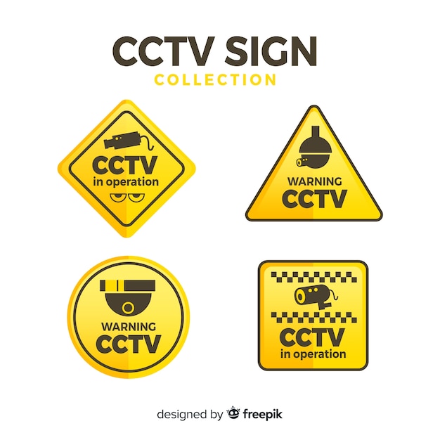 Modern cctv sign collection with flat design