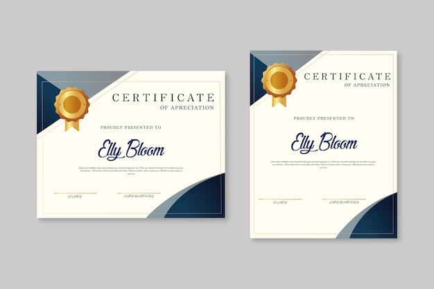 Modern certificaat van prestatie-sjabloon met badge premium vector