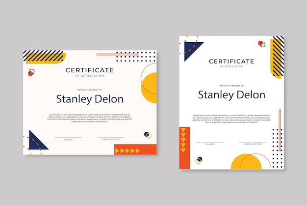 Modern certificaat van prestatie-sjabloon met badge premium vector