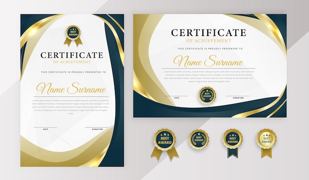 Vector modern certificate for achievement best award education and business needs editable template set with badge template