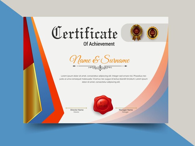 modern certificate of achievement template design luxury elegant blue and gold diploma certificate