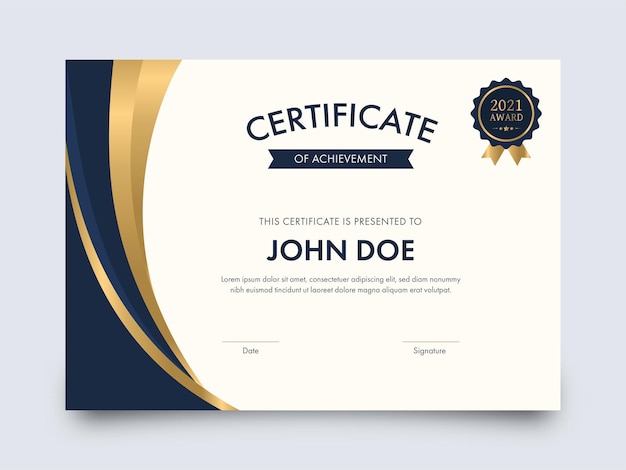 Modern Certificate Of Achievement Template Design With Badge Illustration.