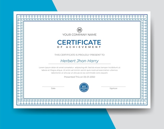 Modern certificate of achievement template premium vector