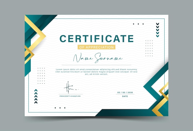 Modern certificate fancy green and gold gradation gold outline award certificate template