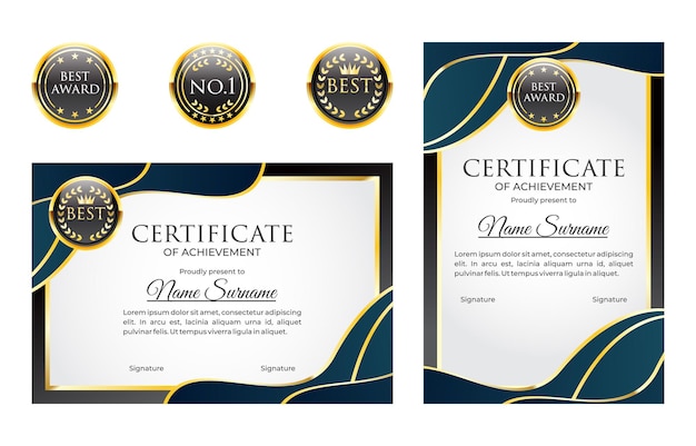 Vector modern certificate of graduationtemplate with gold badge