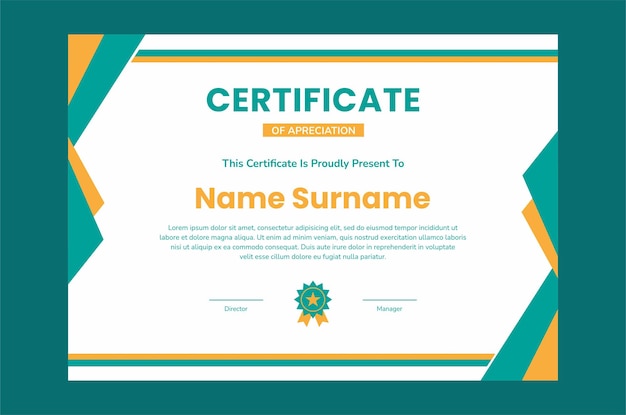 Modern certificate template flat design. Green yellow certificate template design