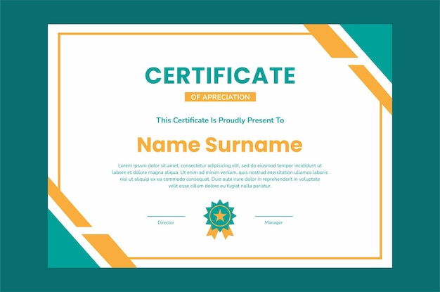 Modern certificate template flat design. Green yellow certificate template design