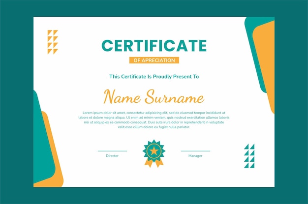 Modern certificate template flat design. Green yellow certificate template design