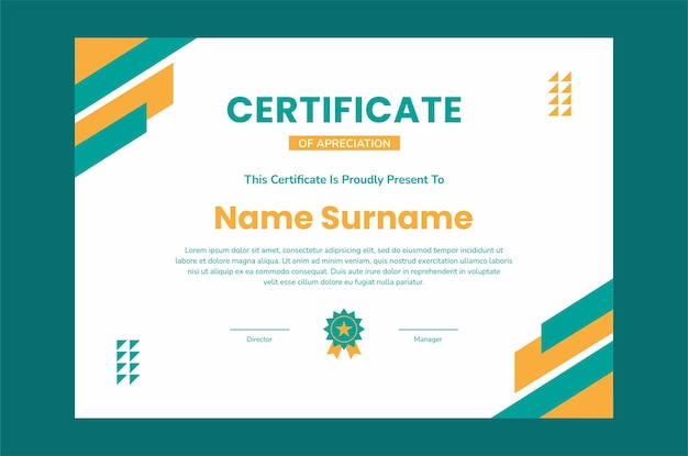 Modern certificate template flat design. Green yellow certificate template design