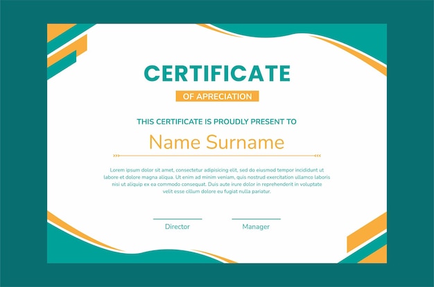 Modern certificate template flat design. Green yellow certificate template design