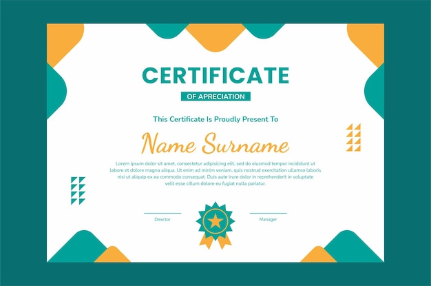 modern certificate template flat design. green yellow certificate template design