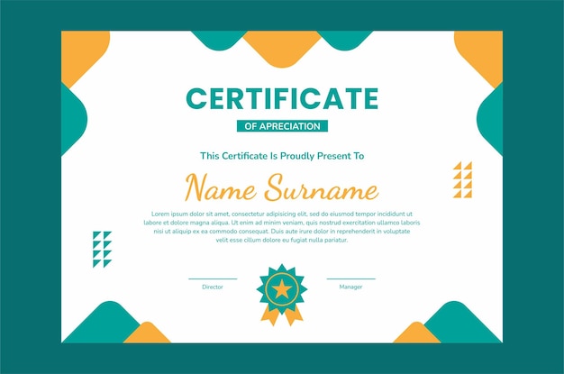 Modern certificate template flat design. Green yellow certificate template design