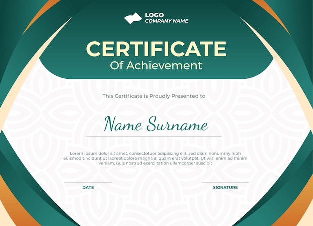 Vector modern certificate template vector design in green and gold