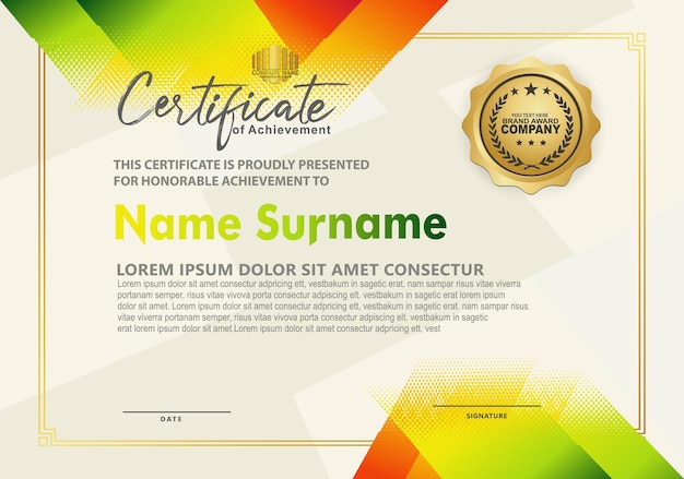 Modern certificate template with diagonal halftone ornament on background vector illustration