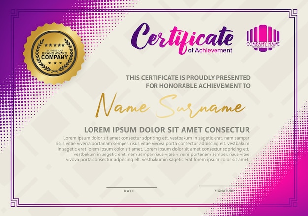 Modern certificate template with diagonal halftone ornament on background vector illustration