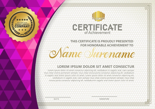 Modern certificate template with polygon texture pattern background