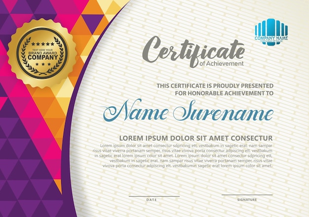 Vector modern certificate template with polygon texture pattern background