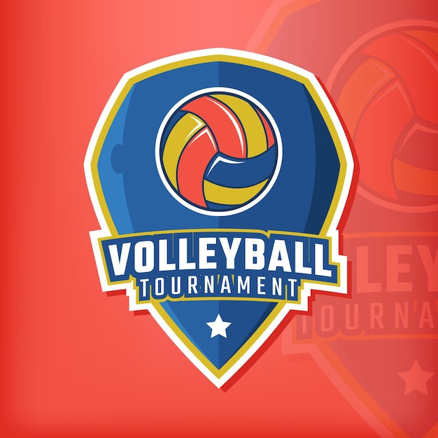 Modern championship emblem with volleyball illustration on red background