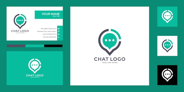 Modern chat and pin logo design and business card