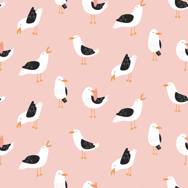 Modern childish seamless pattern with seagulls 