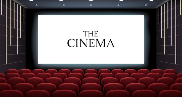 未来的な壁の照明とワイドスクリーンディスプレイを持つ近代的な映画館
