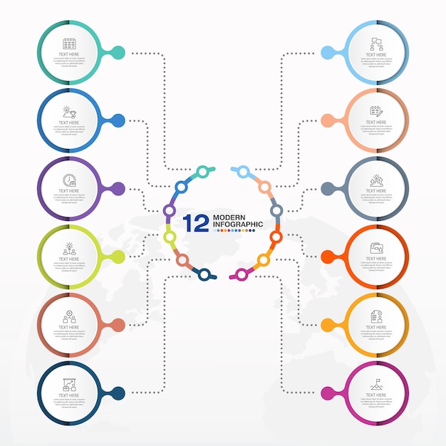 Современный шаблон инфографики круга с 11 шагами и бизнес-иконами для презентации