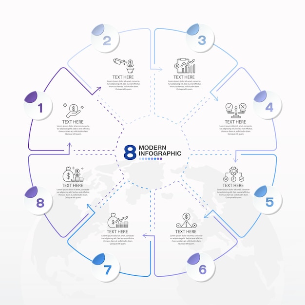 Современный шаблон инфографики круга с 8 шагами и бизнес-иконами для презентации