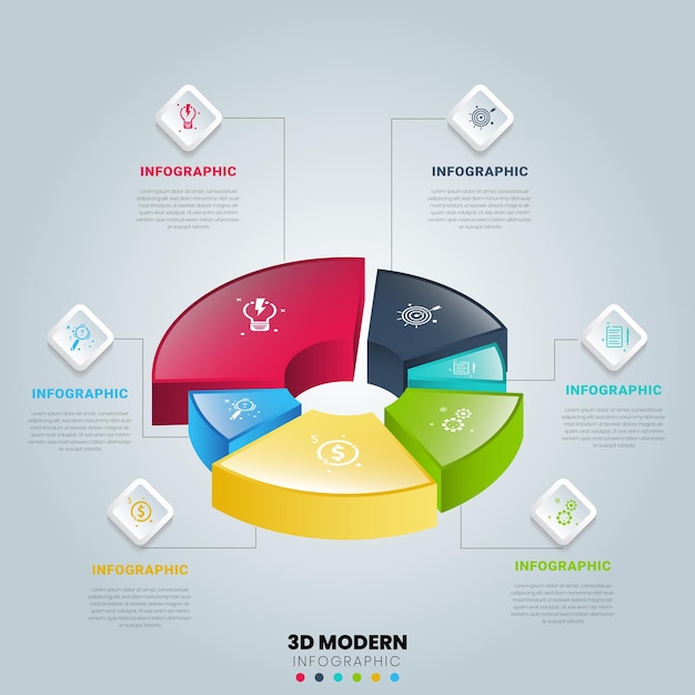 Modern circle infographics template vector with 3d diagram on blue background