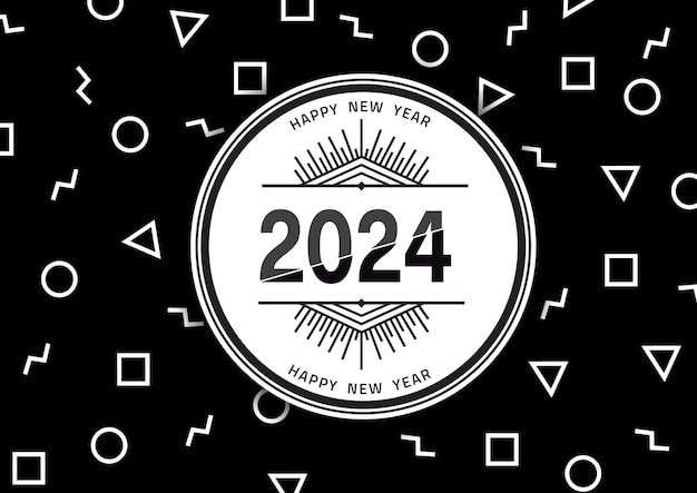 modern circle line art 2024 logo design in vector illustration Happy new year 2024 typography