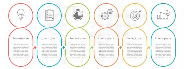 Modern circle timeline infographic 6 options or steps.