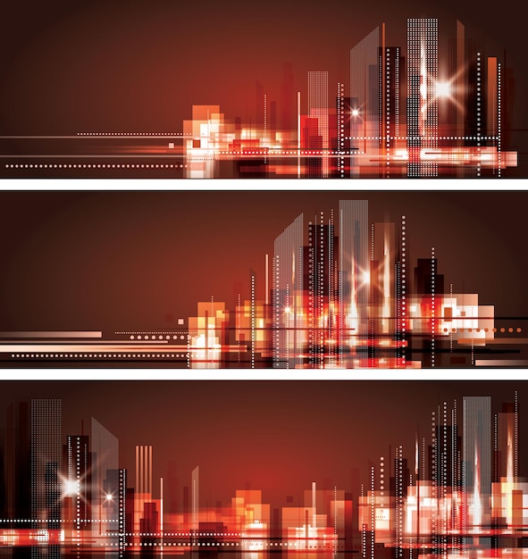 Modern City landscape at night header set vector illustration